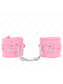 Kink - Polsini Ecopelle Rosa con Pelliccia Interna 17-29x6 Cm Fori Quadri