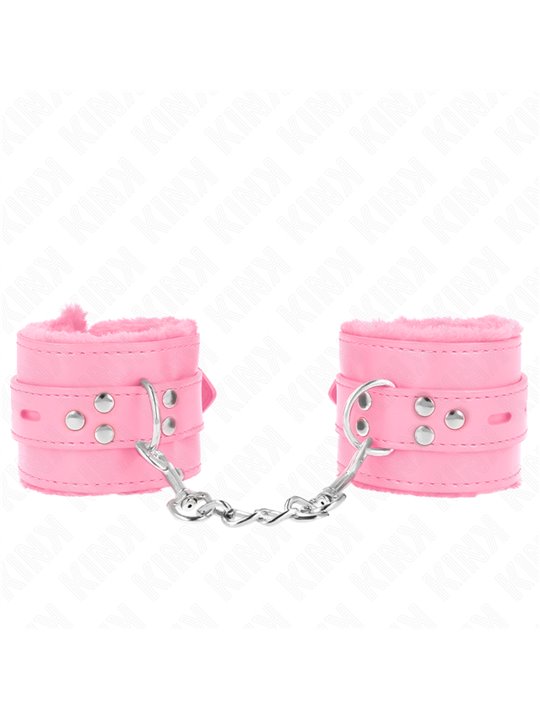 Kink - Polsini Ecopelle Rosa con Pelliccia Interna 17-29x6 Cm Fori Quadri