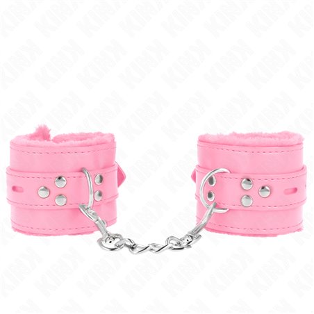 Kink - Polsini Ecopelle Rosa con Pelliccia Interna 17-29x6 Cm Fori Quadri
