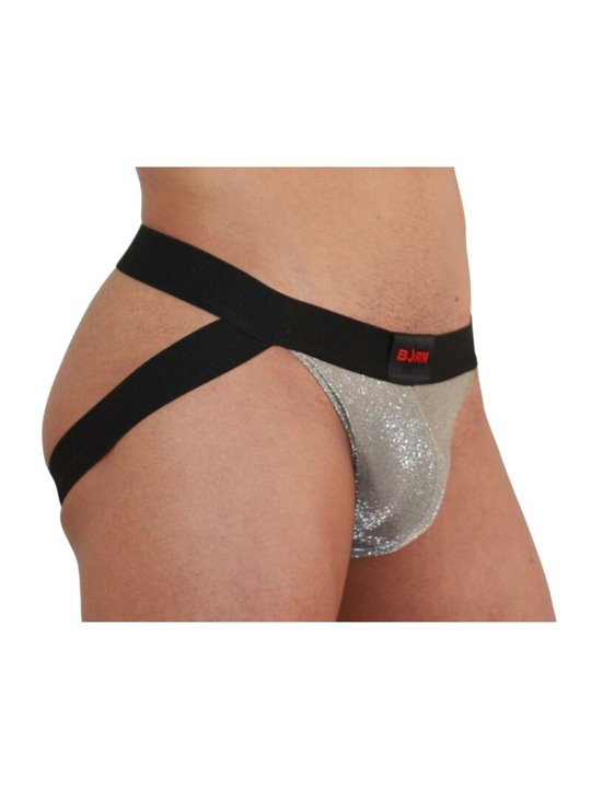Burn 001 - Jockstrap Sospensorio Beige Lucido e Nero Taglia XL