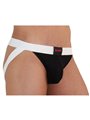 Burn 004 - Jockstrap Sospensorio Nero Lucido e Bianco Taglia XL