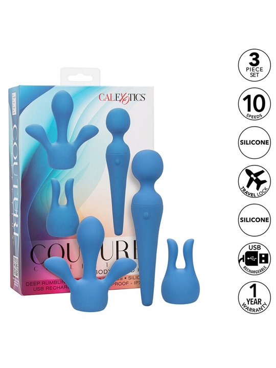 Calexotics Couture Kit - Vibratore Wand 3 Testine 10 Vibrazioni Blu