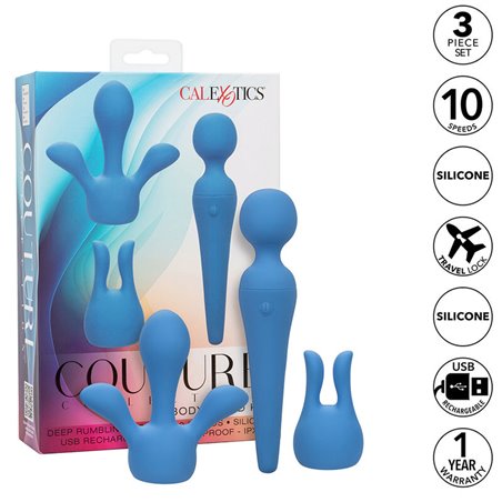 Calexotics Couture Kit - Vibratore Wand 3 Testine 10 Vibrazioni Blu