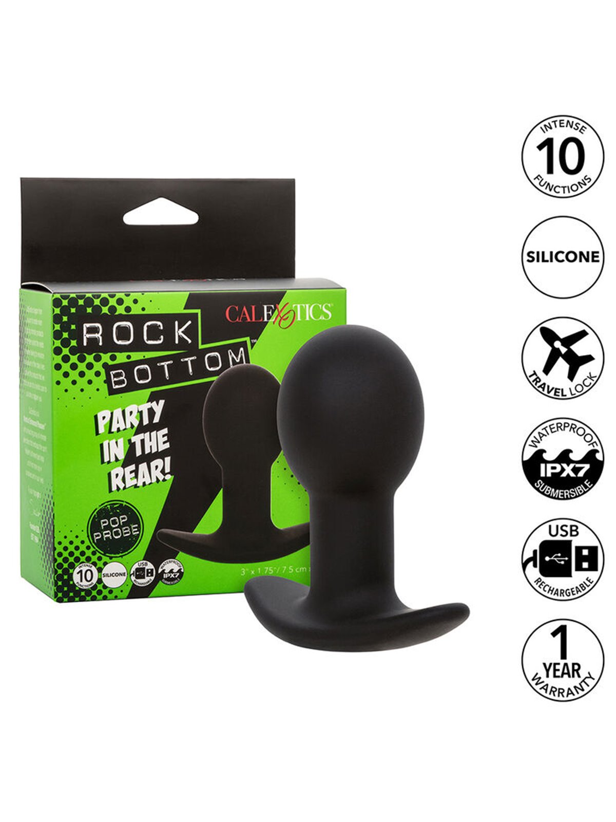Calexotics Rock Bottom Pop - Plug Anale Vibrante in Silicone Nero