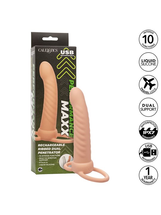 Calexotics - Maxx Ribbed Dual Penetrator 10 Vibrations Flesh