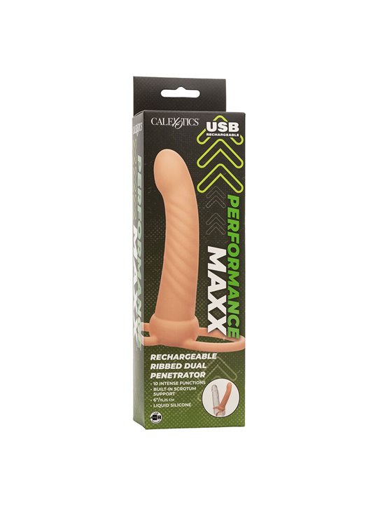 Calexotics Maxx Ribbed - Dildo Vibrante Per Doppia Penetrazione Beige