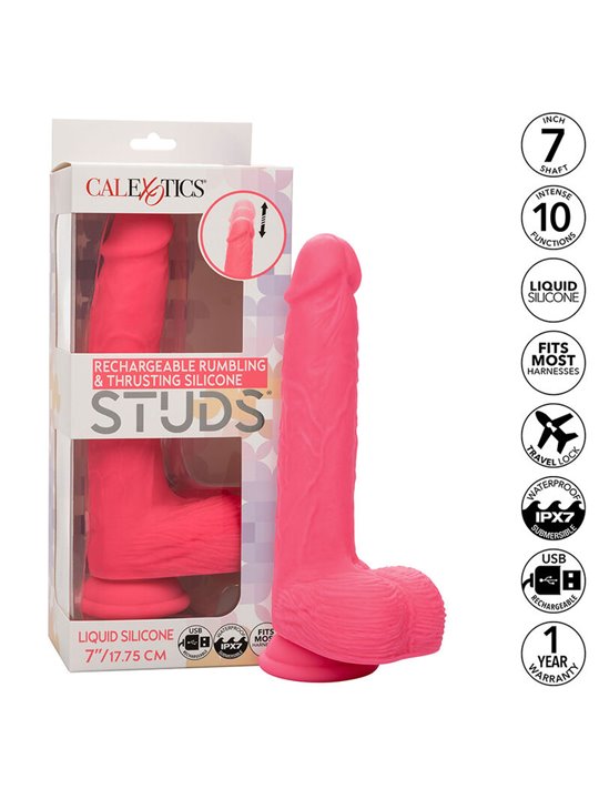 Calexotics Studs - Vibratore Realistico con Testicoli e Ventosa Fucsia
