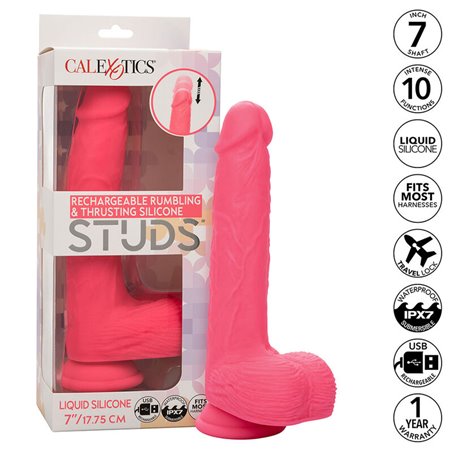 Calexotics Studs - Vibratore Realistico con Testicoli e Ventosa Fucsia