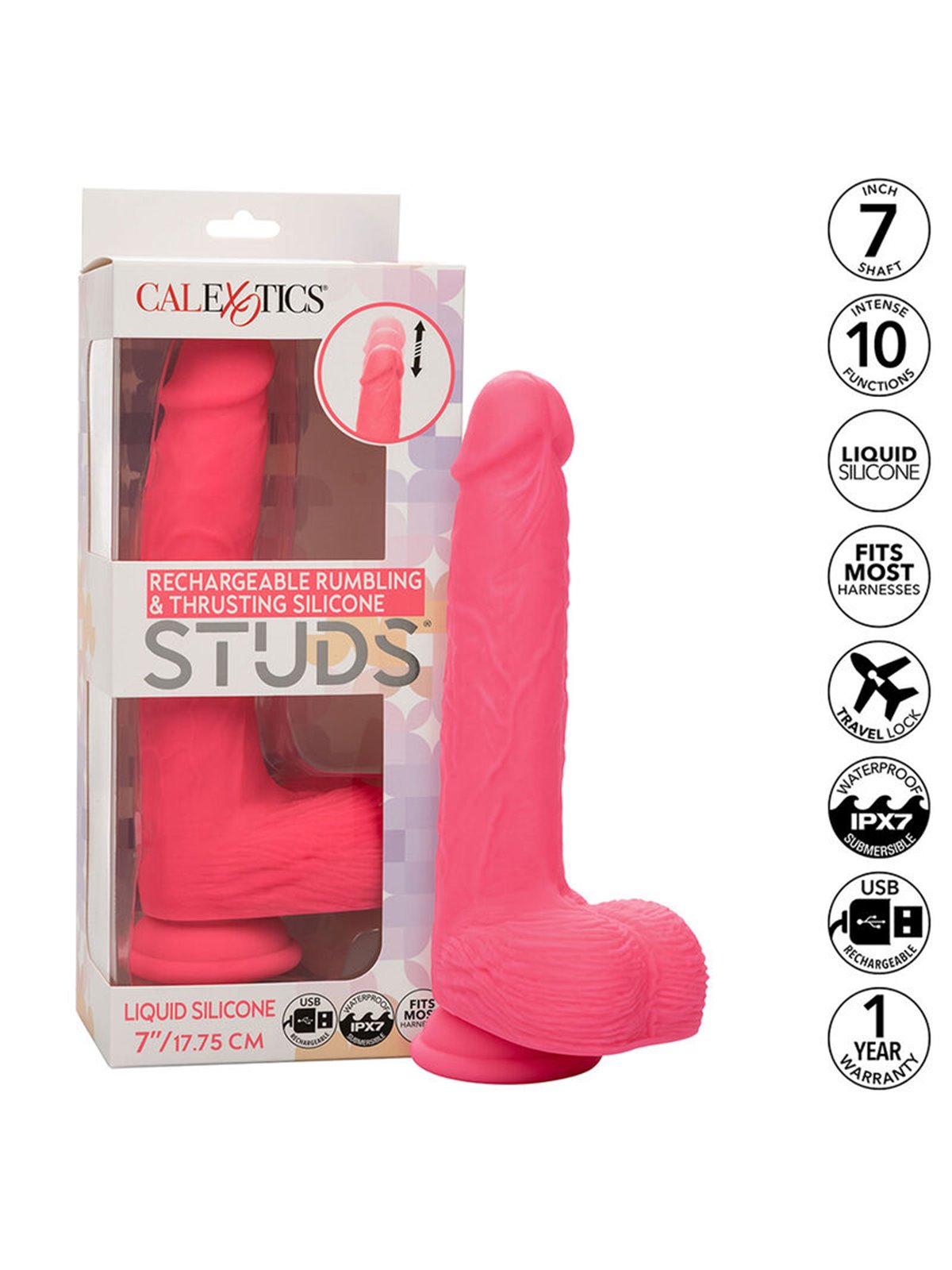Calexotics Studs - Vibratore Realistico con Testicoli e Ventosa Fucsia