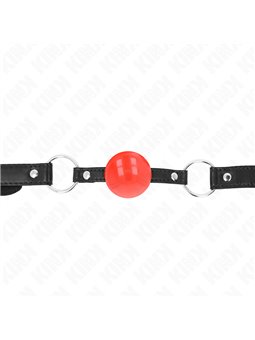 Kink - Bavaglio in Pelle Vegana Nera 60x2 Cm con Palla Rossa in TPE 4 Cm