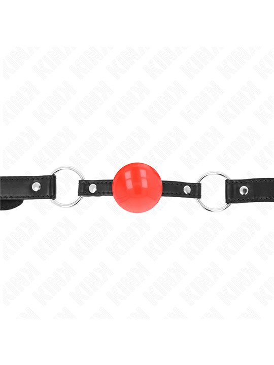 Kink - Bavaglio in Pelle Vegana Nera 60x2 Cm con Palla Rossa in TPE 4 Cm