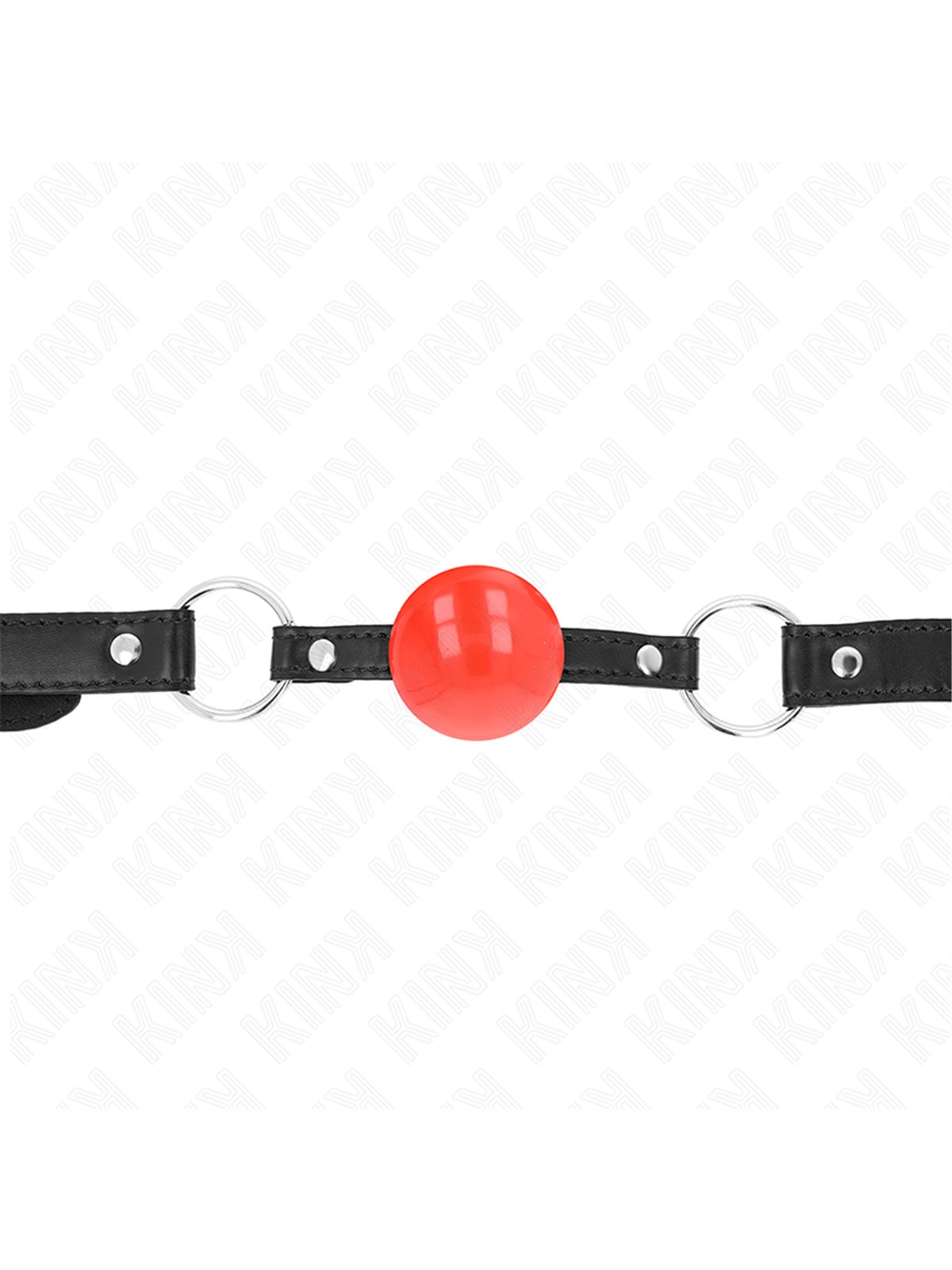Kink - Bavaglio in Pelle Vegana Nera 60x2 Cm con Palla Rossa in TPE 4 Cm
