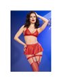 Chilirose CR 4716 - Completo Intimo in Pelle Vegana 5 Pezzi L Rosso