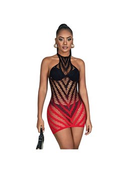 Subblime - 952242 Red And Black Degraded Elastic Fishnet Bodystocking One Size
