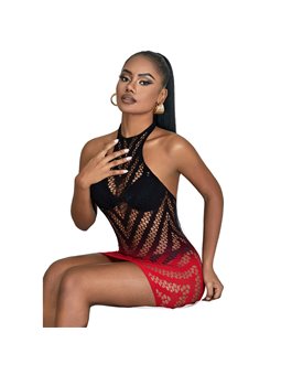Subblime - 952242 Red And Black Degraded Elastic Fishnet Bodystocking One Size