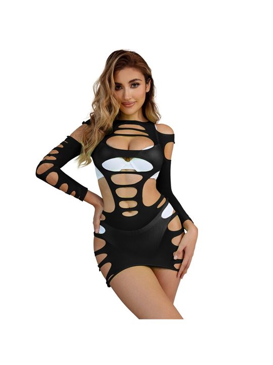 Subblime 952266 - Bodystocking a Rete Manica Lunga Nero Taglia Unica