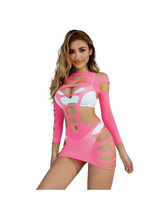 Subblime 952273 - Bodystocking a Rete Manica Lunga Rosa Taglia Unica