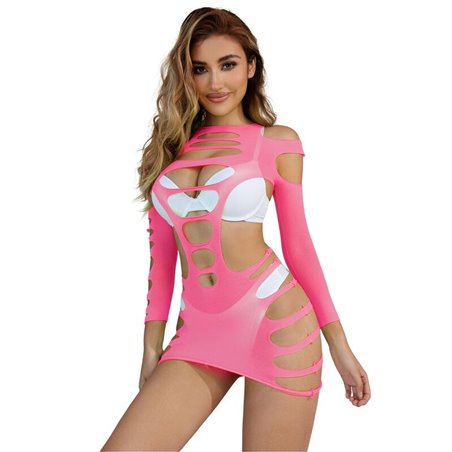 Subblime 952273 - Bodystocking a Rete Manica Lunga Rosa Taglia Unica