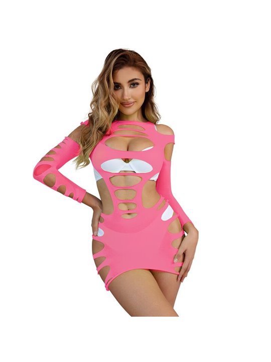 Subblime 952273 - Bodystocking a Rete Manica Lunga Rosa Taglia Unica