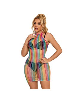 Subblime - 952341 Rainbow Fishnet Bodystocking One Size