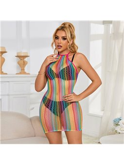Subblime - 952341 Rainbow Fishnet Bodystocking One Size