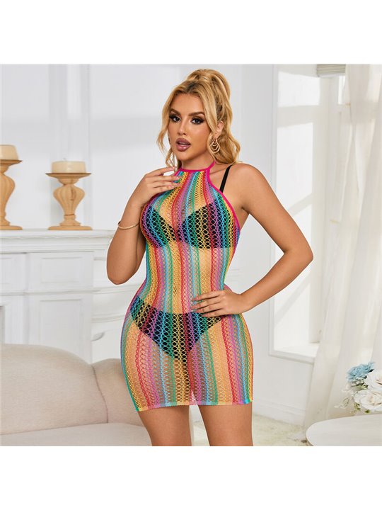 Subblime - 952341 Rainbow Fishnet Bodystocking One Size