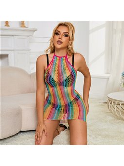 Subblime - 952341 Rainbow Fishnet Bodystocking One Size