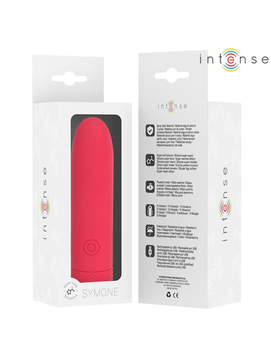 Intense Symone - Vibratore Bullet Usb 8 Vibrazioni Rosso 10 x 2,2 Cm
