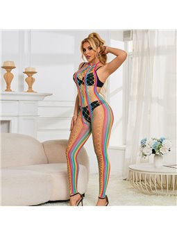 Subblime - 952358 Rainbow Halter Neck Fishnet Bodystocking One Size