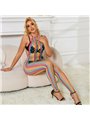 Subblime - 952358 Rainbow Halter Neck Fishnet Bodystocking One Size