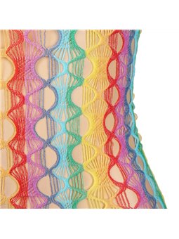 Subblime - 952365 Rainbow Bare Shoulder Fishnet Bodystocking One Size