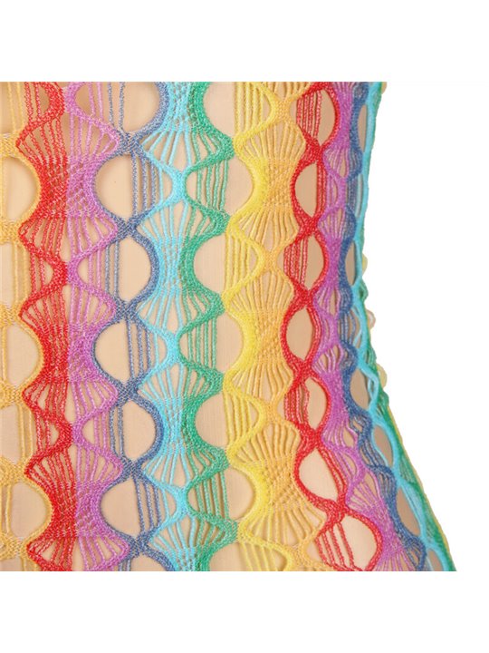 Subblime - 952365 Rainbow Bare Shoulder Fishnet Bodystocking One Size