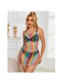 Subblime - 952365 Rainbow Bare Shoulder Fishnet Bodystocking One Size