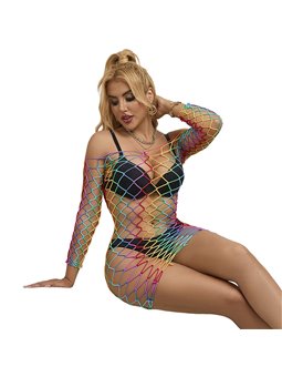 Subblime - 952426 Rainbow Long Sleeve Fishnet Bodystocking One Size