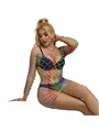 Subblime - 952426 Rainbow Long Sleeve Fishnet Bodystocking One Size