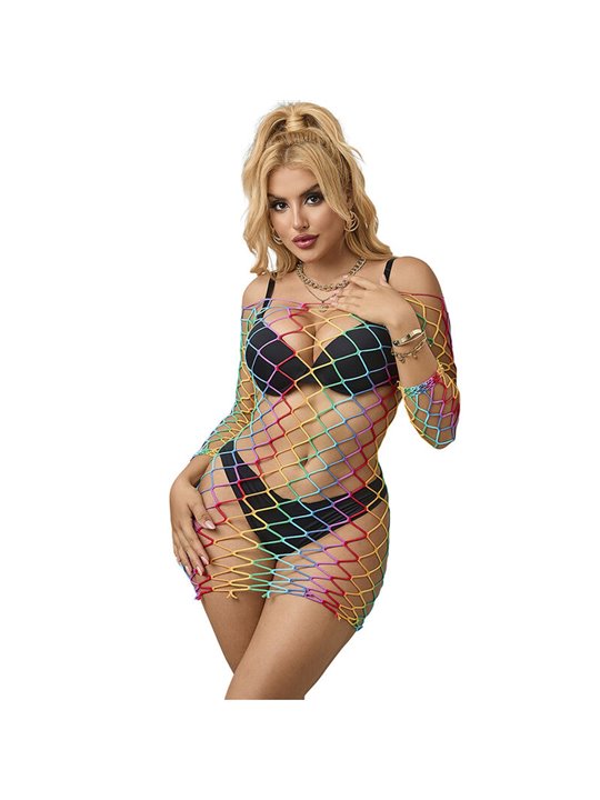 Subblime - 952426 Rainbow Long Sleeve Fishnet Bodystocking One Size