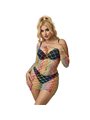 Subblime - 952426 Rainbow Long Sleeve Fishnet Bodystocking One Size
