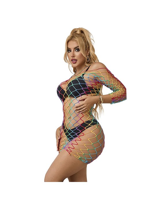 Subblime - 952426 Rainbow Long Sleeve Fishnet Bodystocking One Size