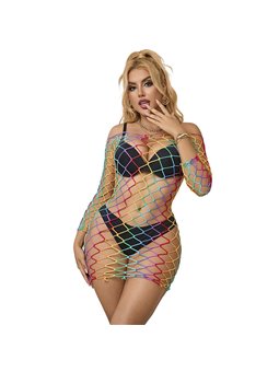 Subblime - 952426 Rainbow Long Sleeve Fishnet Bodystocking One Size