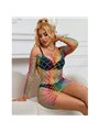 Subblime - 952426 Rainbow Long Sleeve Fishnet Bodystocking One Size