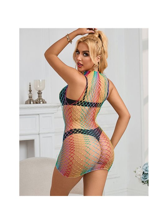Subblime - 952433 Rainbow High Neck Sleeveless Fishnet Bodystocking One Size