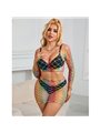 Subblime - 952440 2-Piece Fishnet Bodystocking Long Sleeve Rainbow One Size