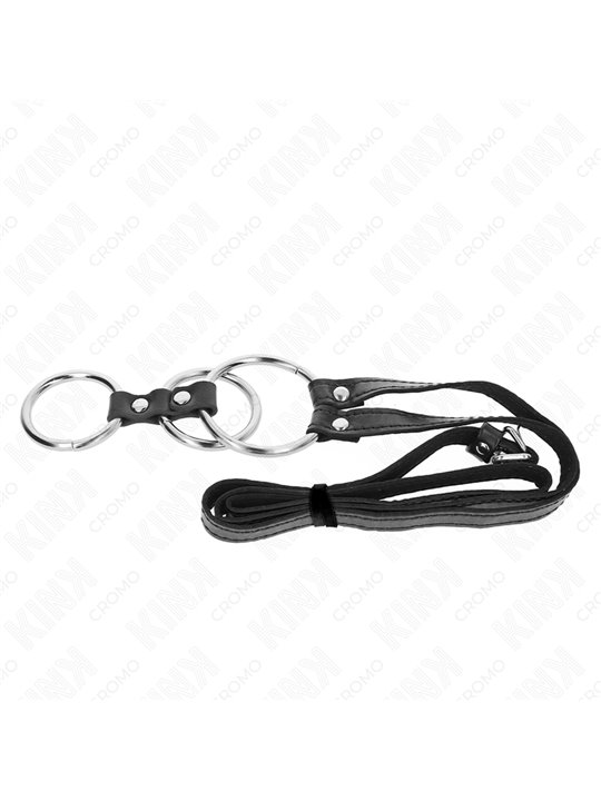 Kink - Triple Metal Penis Ring 3.8 Cm To 5 Cm With Leather Belt 112 Cm