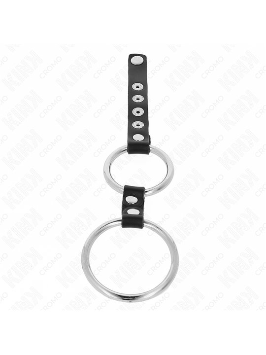 Kink - Double Metal Penis Ring 3.8 Cm To 5 Cm Connected With Leather