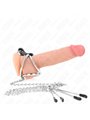 Kink - Triple Chrome Metal Penis Ring 3 Cm To 4.5 Cm With 26 Cm Metal Chain And Nipple Clips