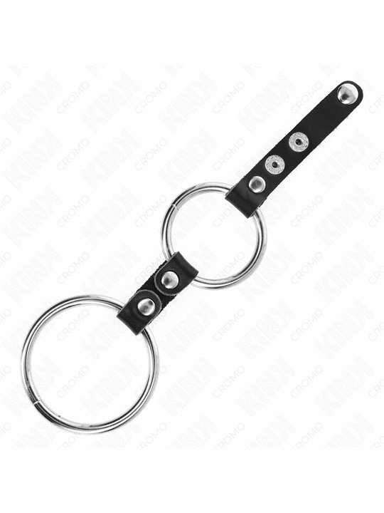 Kink - Cinturino in Pelle Vegana con 2 Anelli Fallici in Metallo 3,8-5 Cm