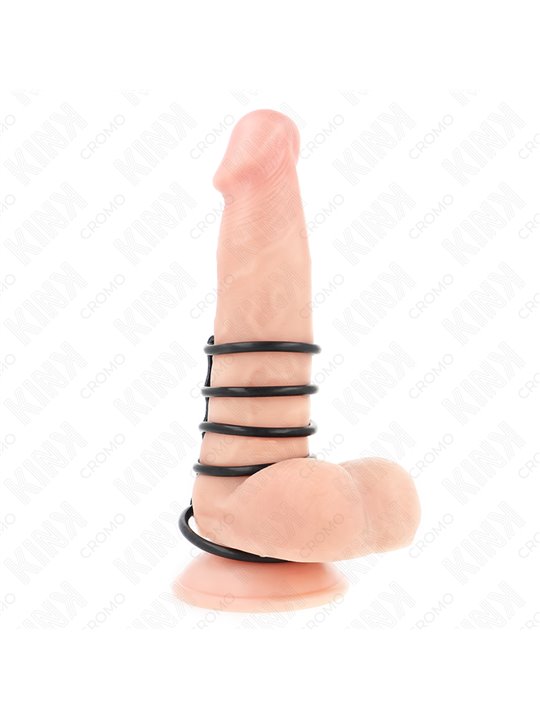 Kink - Cinturino in Pelle Vegana con 5 Anelli Fallici in Silicone 3,8-4,8 Cm