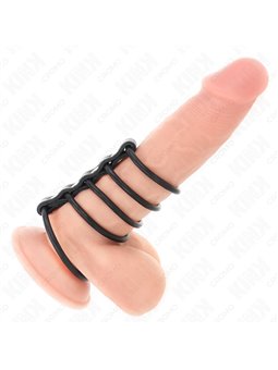 Kink - Cinturino in Pelle Vegana con 5 Anelli Fallici in Silicone 3,8-4,8 Cm