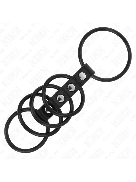 Kink - Cinturino in Pelle Vegana con 5 Anelli Fallici in Silicone 3,8-4,8 Cm