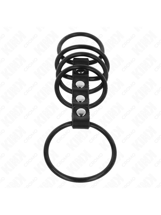 Kink - Cinturino in Pelle Vegana con 5 Anelli Fallici in Silicone 3,8-4,8 Cm